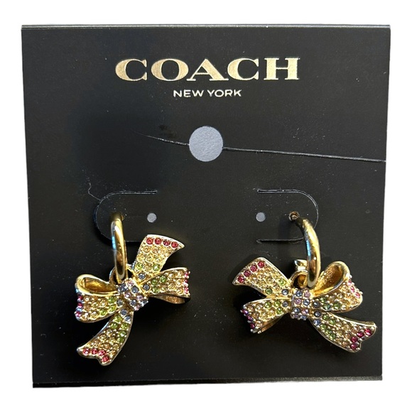 Coach Jewelry - Coach Pave Crystal Rhinestone Bow Earring Studs in Gold and Rainbow